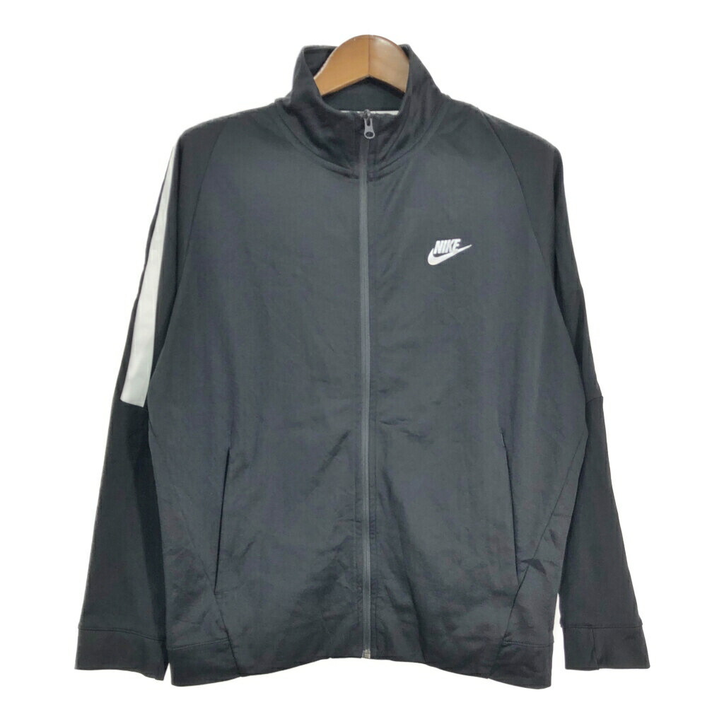 Nikeブラック トラックジャケット M腕チャックロゴ刺繍J35 銀タグ NIKE ナイキ 刺繍ロゴ トラックジャケット ジャージ 90s L