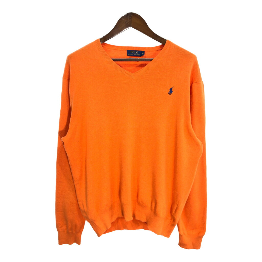 超定番　希少　ポロバイラルフローレン　コットンニット　オレンジ　ネイビー　XL 超定番 希少 ポロバイラルフローレン コットンニット オレンジ