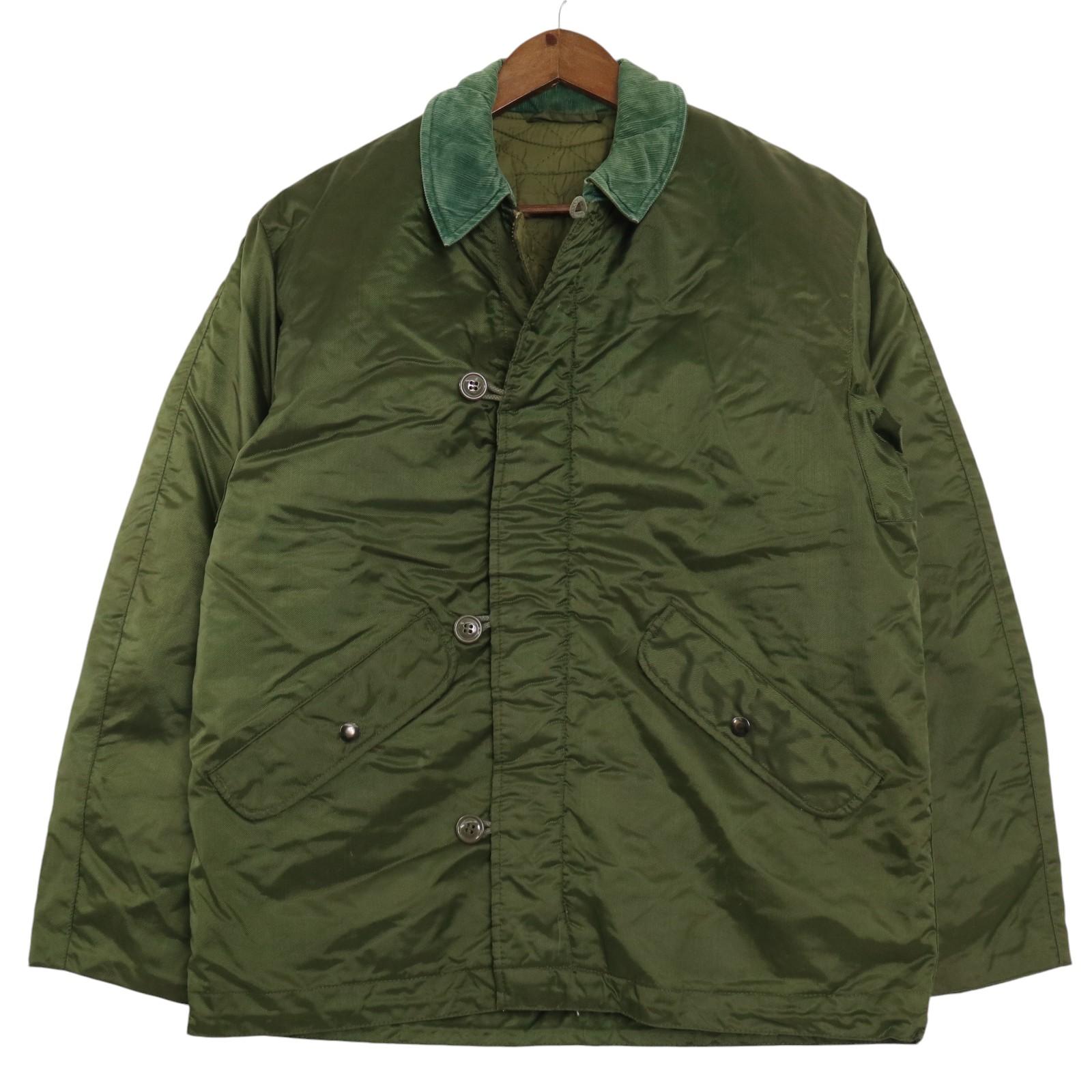 80年代 米軍実物 U.S.NAVY ECW ナイロン デッキジャケット ミリタリー オリーブ (メンズ M相当) 中古 古着 A2289|YAMAHISA USEDCLOTHINGSHOP