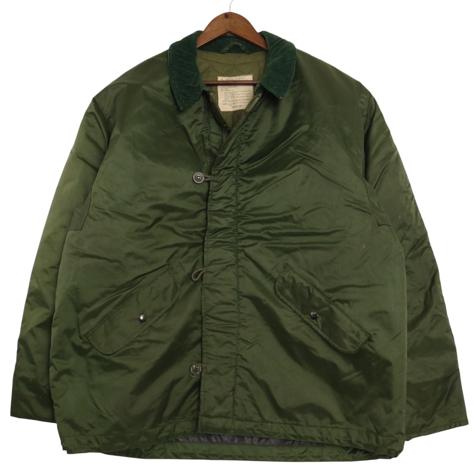 70年代 米軍実物 U.S.NAVY ECW ナイロン デッキジャケット ヴィンテージ ミリタリー オリーブ (メンズ X-LARGE) 中古 古着 A2296