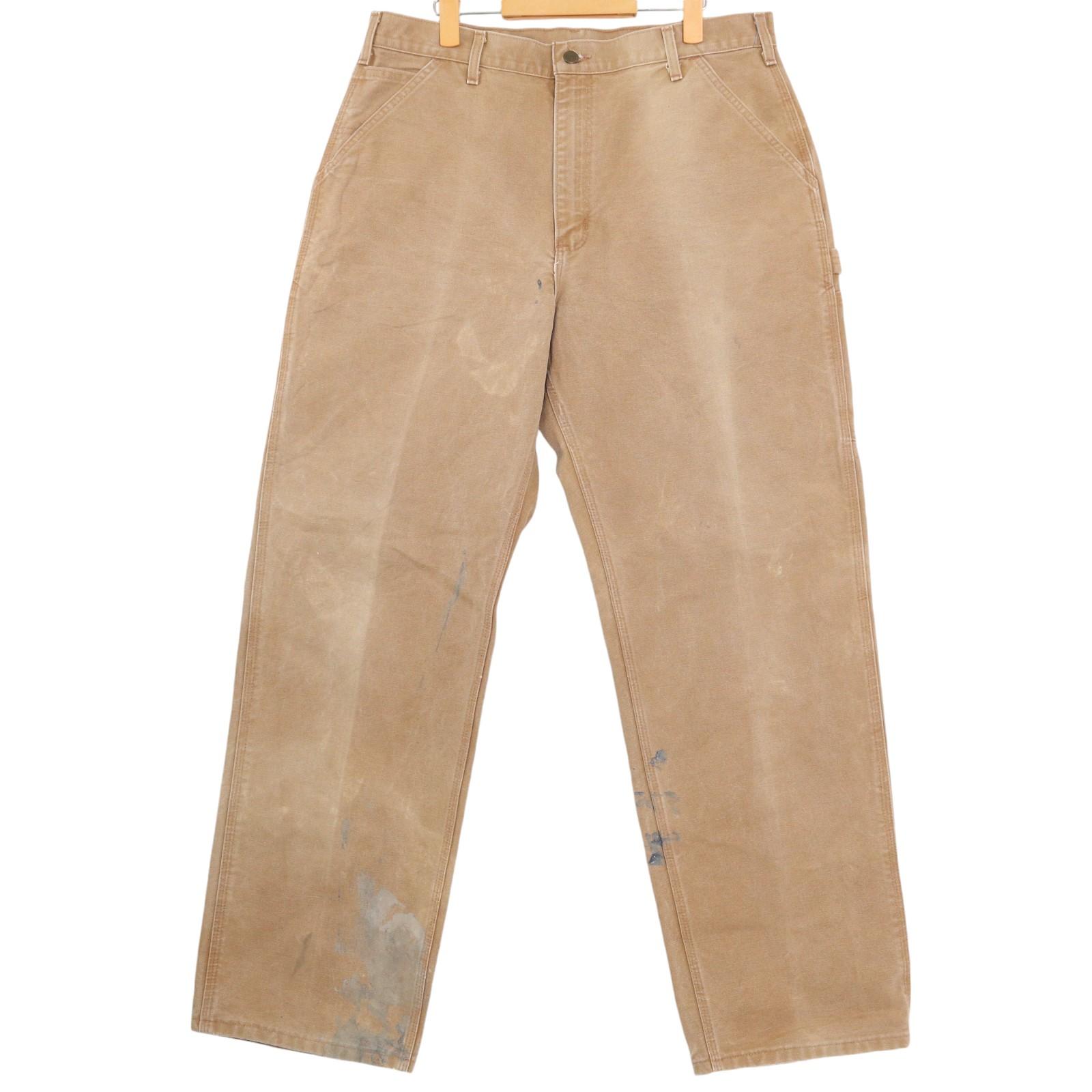 OLD USA製 W34 カーハート フェード ブラウンダック ペインターパンツ 90s USA製 carharttカーハート ダック地 ダブルニー ペインター