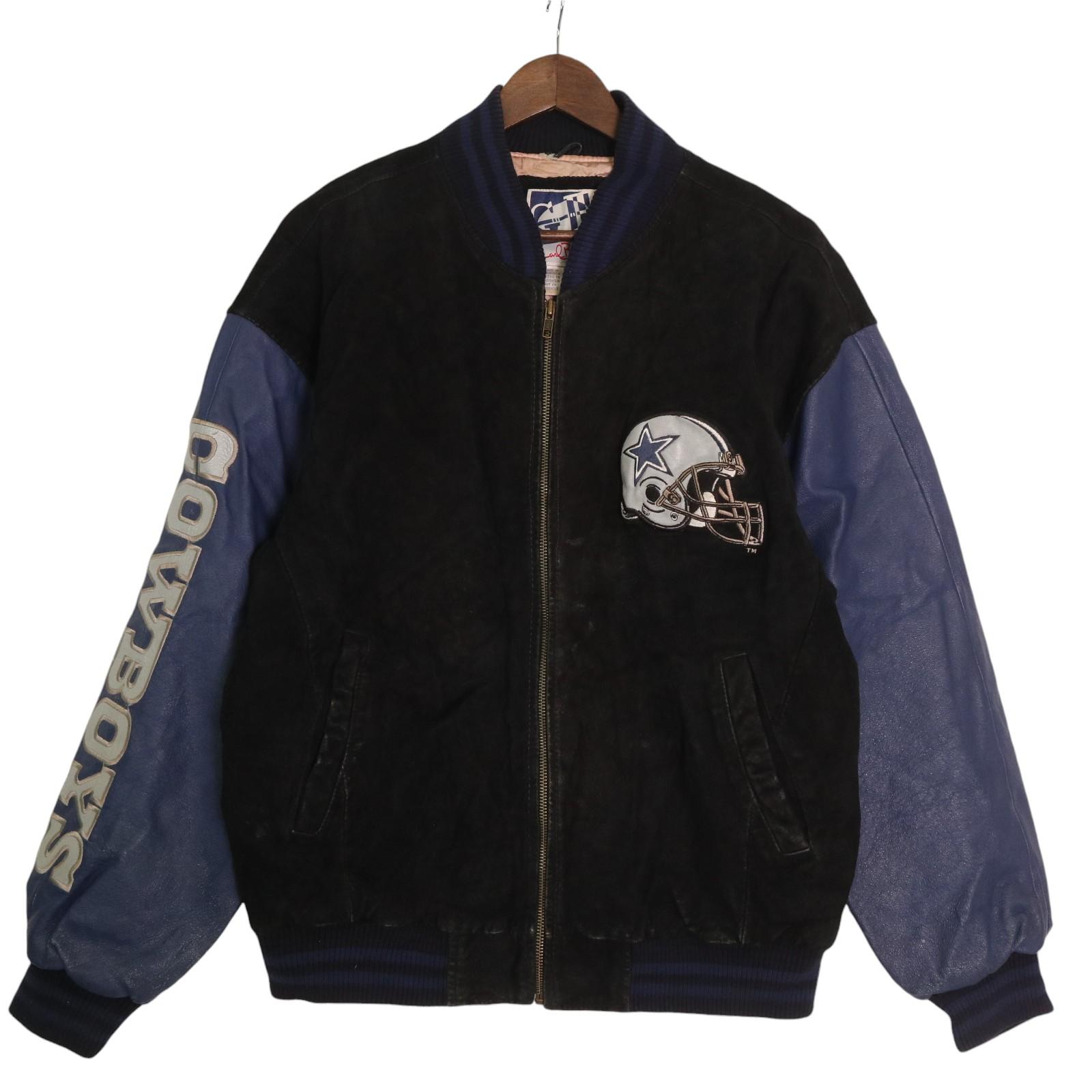 Carl Banks NFL ダラス・カウボーイズ オールレザー スタジアムジャケット プロチーム ブラック (メンズ L) 中古 古着 A2801