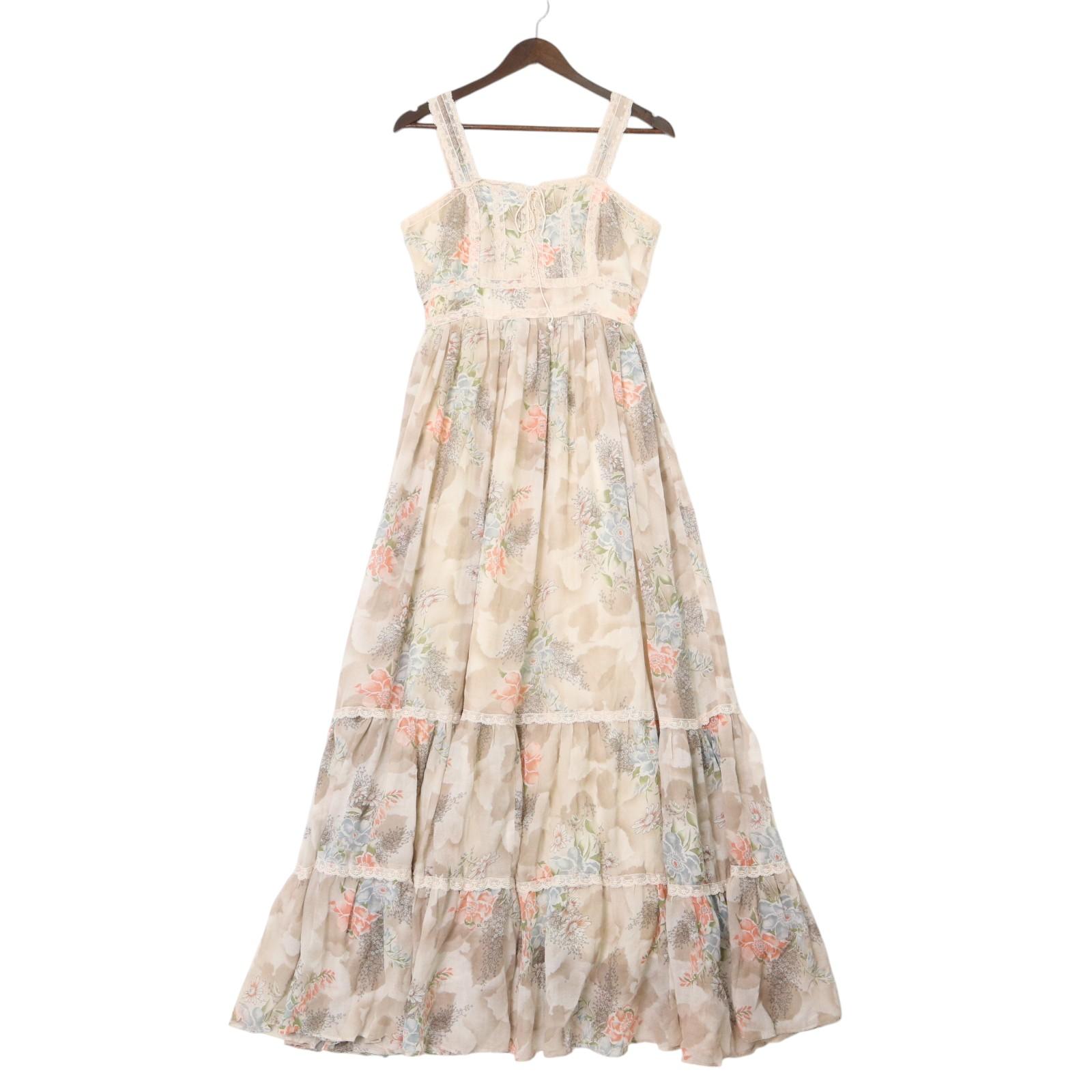 70年代 GUNNE SAX ガニーサックス フリル レースドレス 花柄 アイボリー (メンズ 11(レディース)) 中古 古着 A3013|YAMAHISA USEDCLOTHINGSHOP