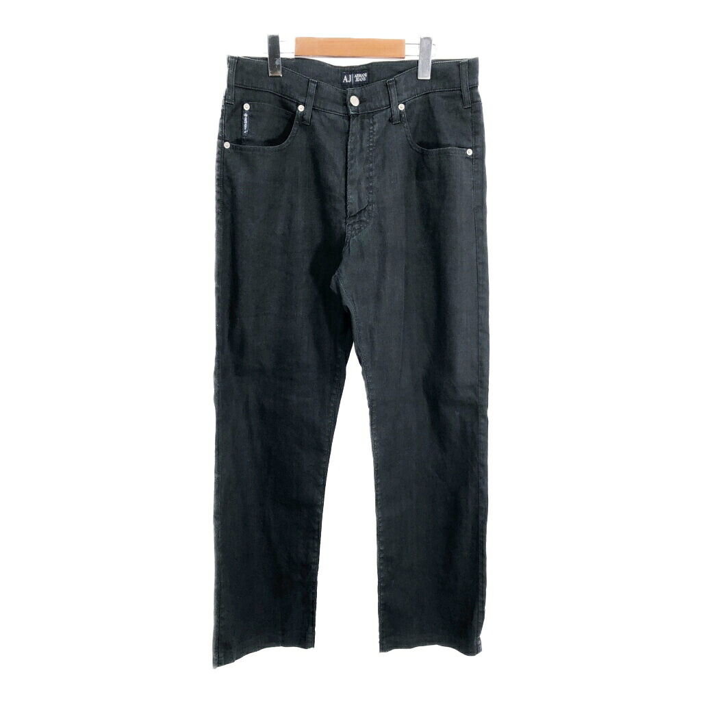 イタリア製 ARMANI JEANS アルマーニ ジーンズ リネン コットンパンツ ブラック (メンズ W36) 中古 古着 S7723
