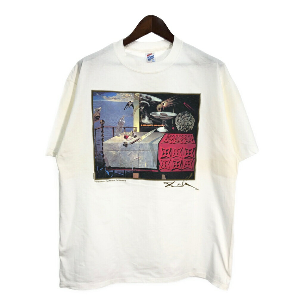 デッドストック 90年代 USA製 JERZEES ジャージーズ Salvador Dali 半袖Ｔシャツ ホワイト (メンズ XL) 中古 古着 T0053