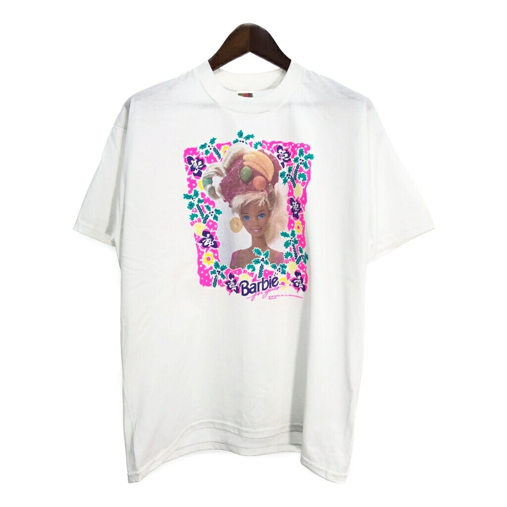 90年代 Barbie バービー 半袖Ｔシャツ ホワイト (メンズ XL) 中古 古着 T0211