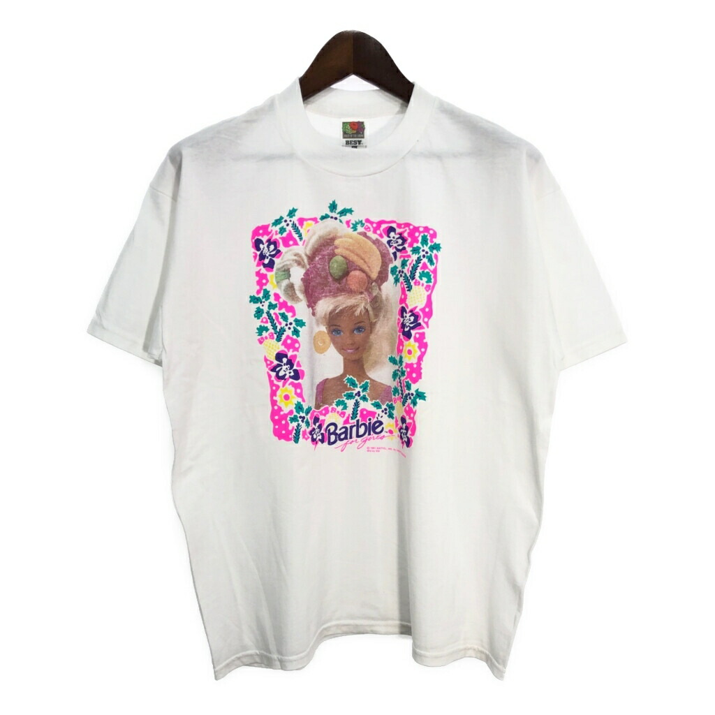 90年代 Barbie バービー 半袖Ｔシャツ ホワイト (メンズ XL) 中古 古着 T0213