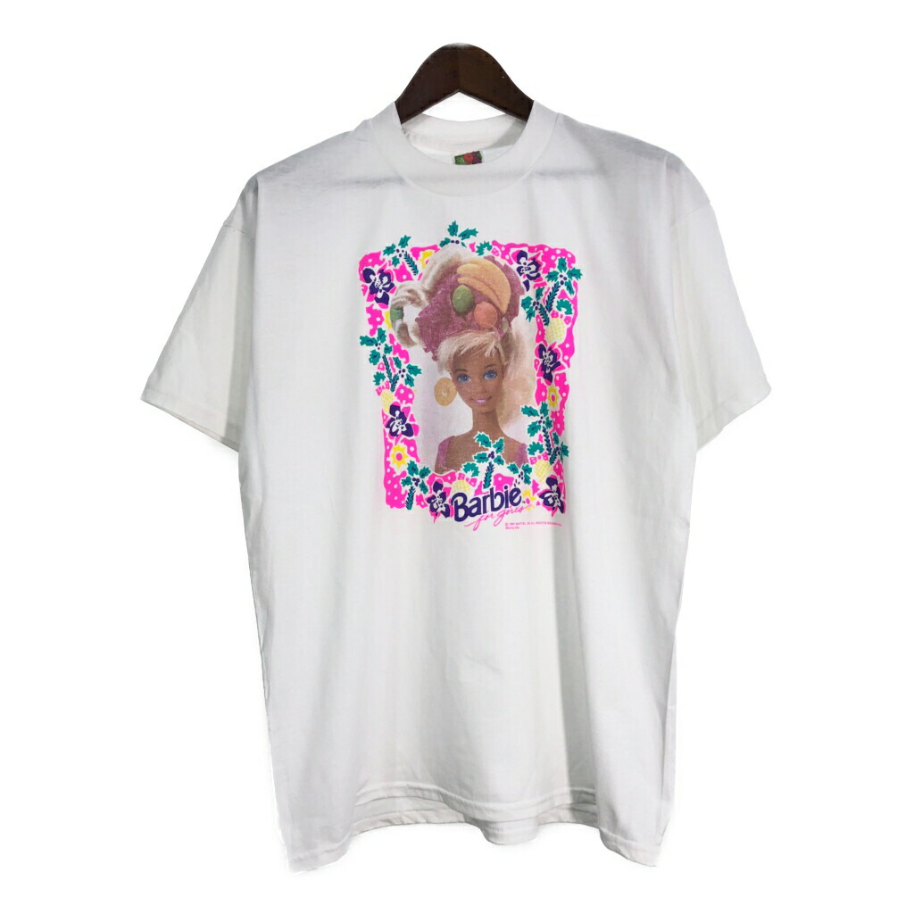 90年代 Barbie バービー 半袖Ｔシャツ ホワイト (メンズ XL) 中古 古着 T0222