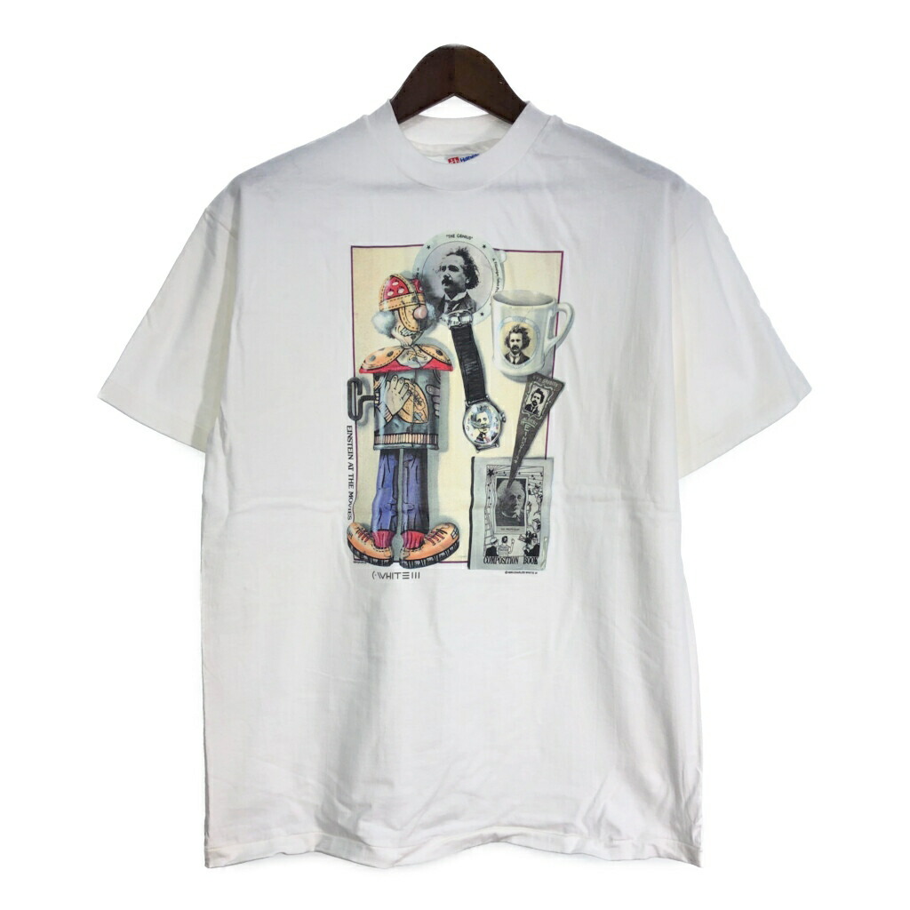 90年代 USA製 Albert Einstein アインシュタイン 半袖Ｔシャツ ホワイト (メンズ LARGE) 中古 古着 T0234