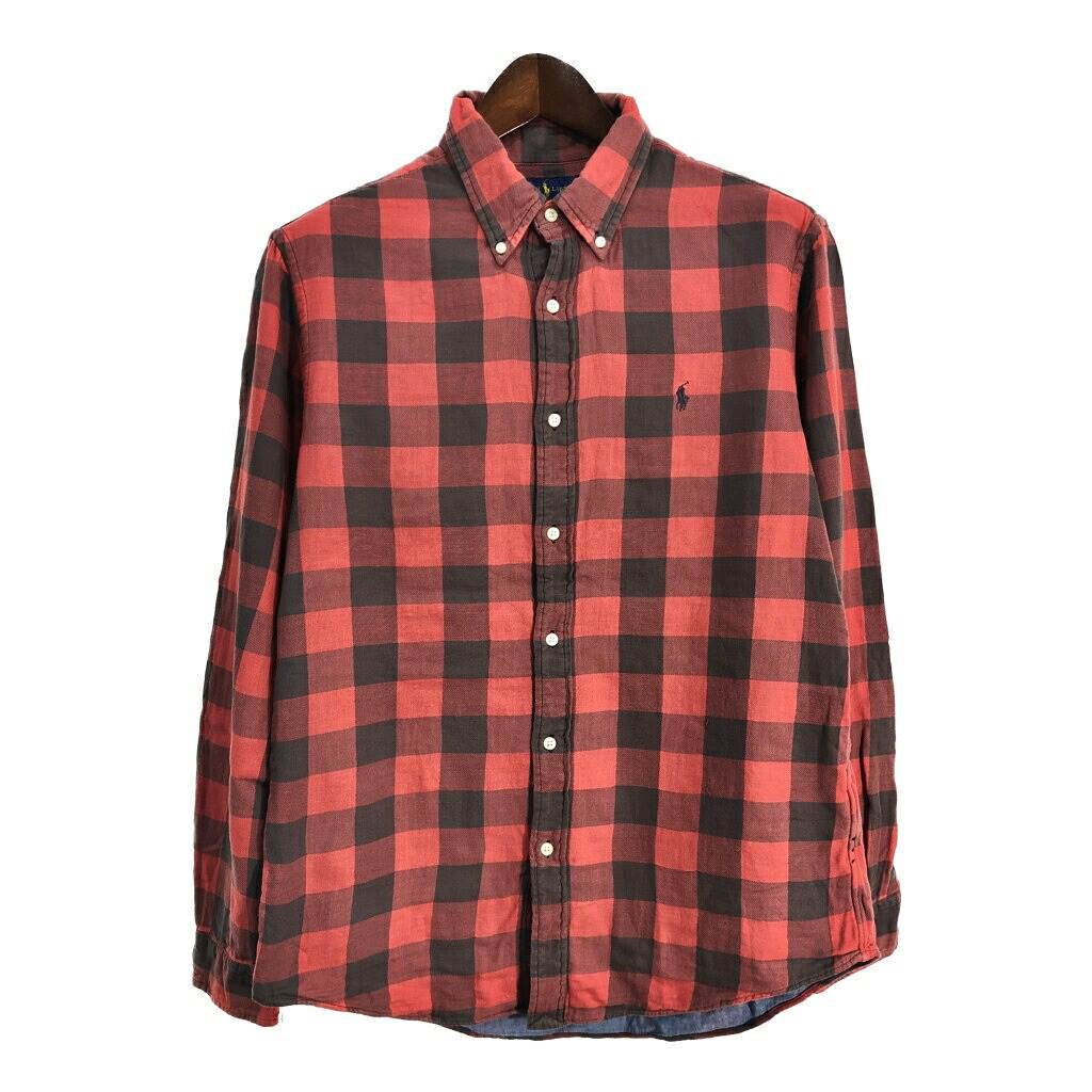 RALPH LAUREN ラルフローレン ボタンダウン 長袖シャツ チェック レッド (メンズ L) 中古 古着 T0832
