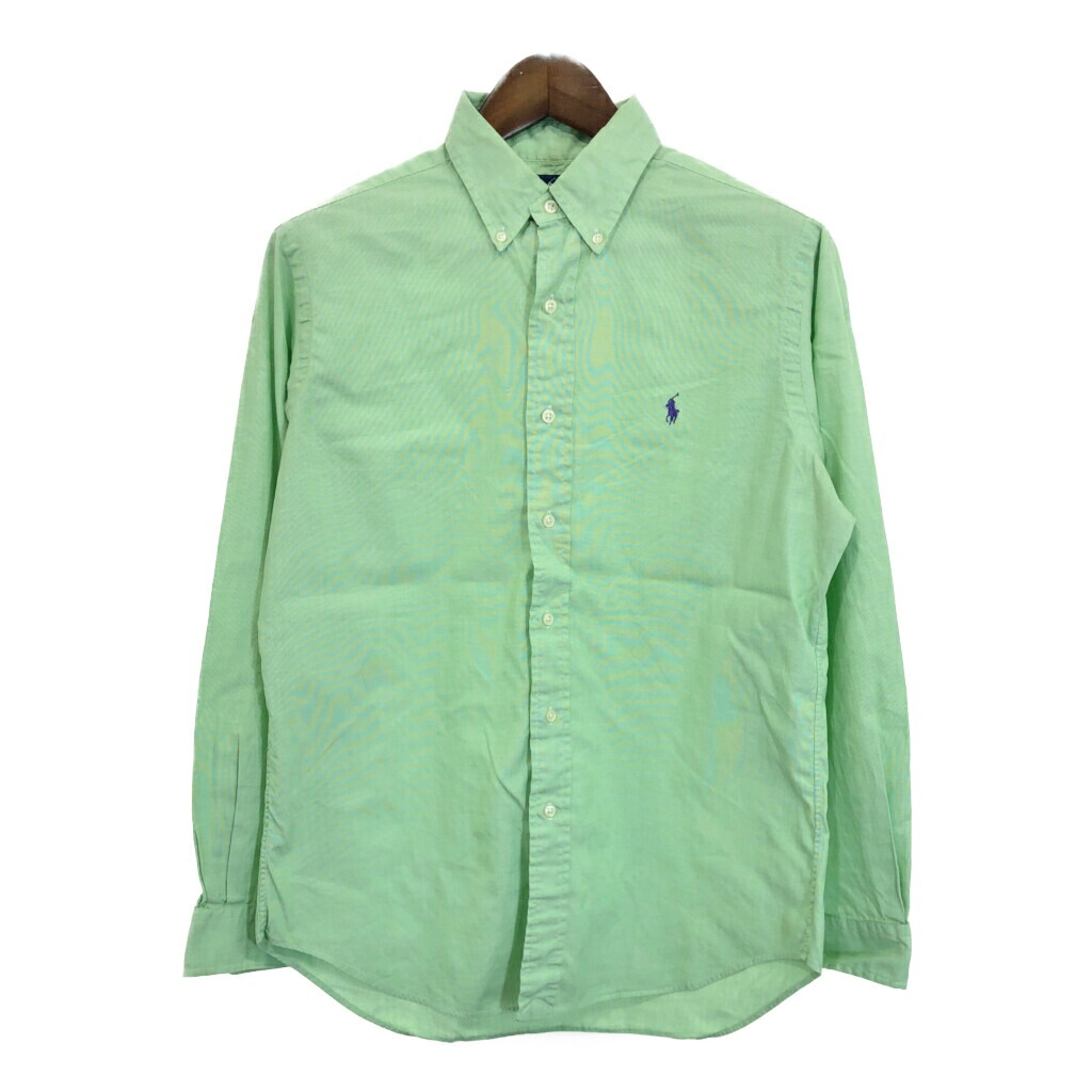 RALPH LAUREN ラルフローレン ボタンダウン 長袖シャツ ワンポイントロゴ ライトグリーン (メンズ M) 中古 古着 T1516