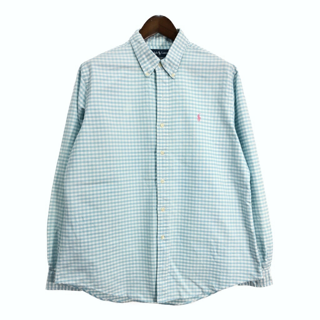 RALPH LAUREN ラルフローレン ボタンダウン 長袖シャツ ギンガムチェック ライトブルー (メンズ XL) 中古 古着 T1808
