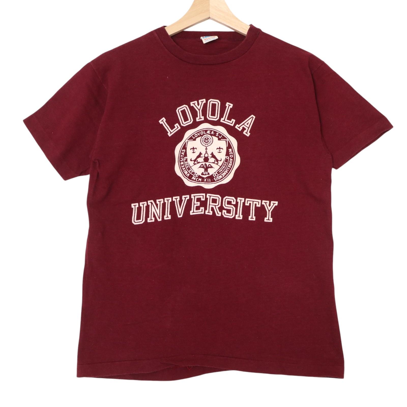 70年代 USA製 Champion チャンピオン ロヨラ大学 半袖Ｔシャツ ヴィンテージ カレッジ バータグ ワインレッド(メンズ M)中古 古着 A4307
