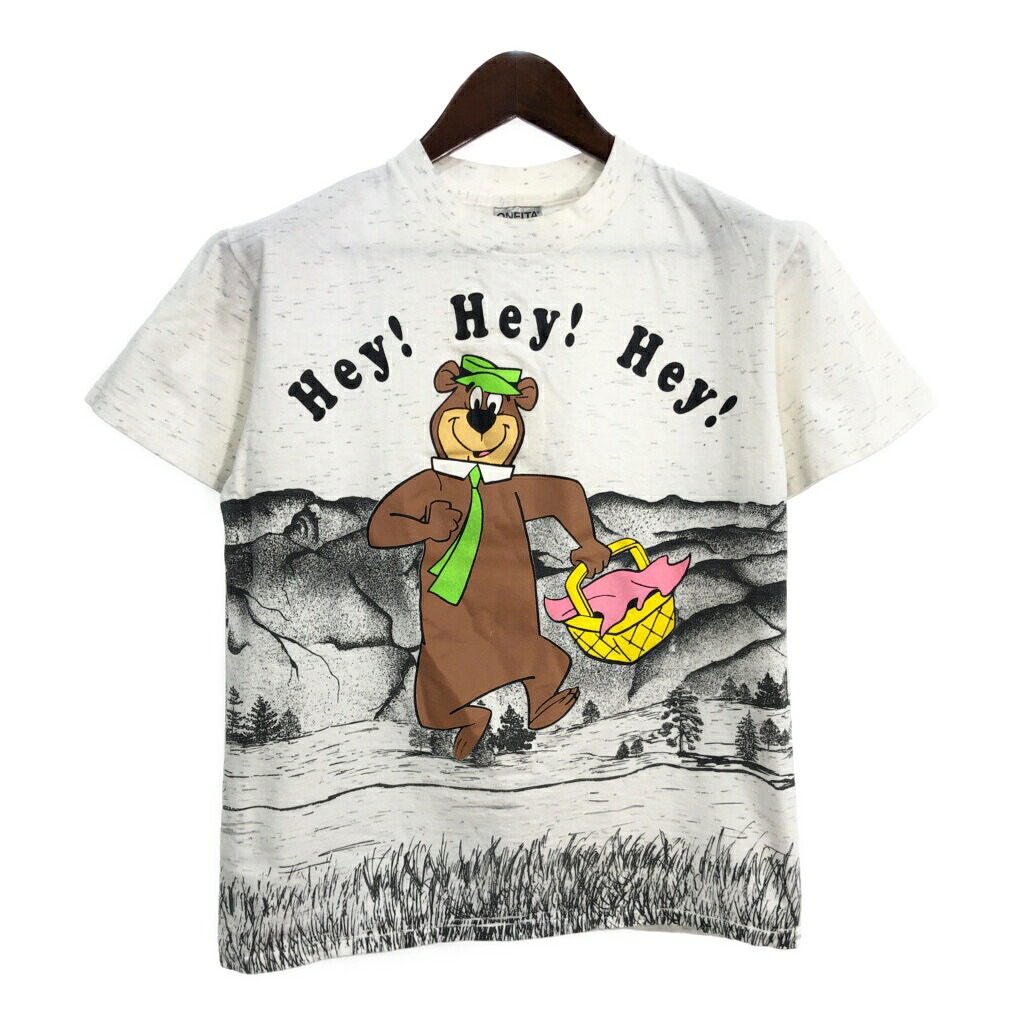 90年代 ヨギ・ベア Yogi Bear 大判プリント Ｔシャツ アニメ キャラクター ホワイト (メンズ M) 中古 古着 T3542