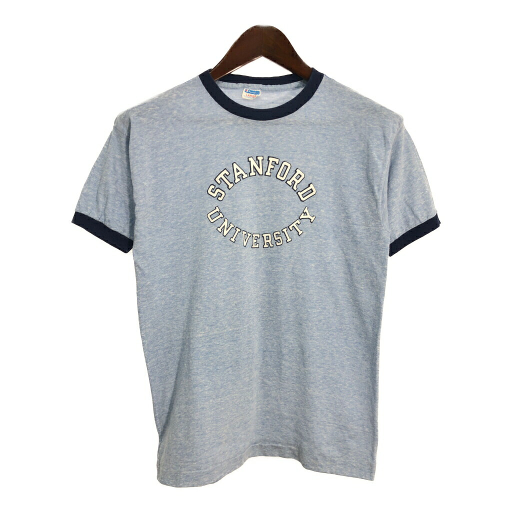 70年代 USA製 Champion チャンピオン STANFORD スタンフォード リンガーＴシャツ ヴィンテージ カレッジ(メンズ LARGE)中古 古着 T3627