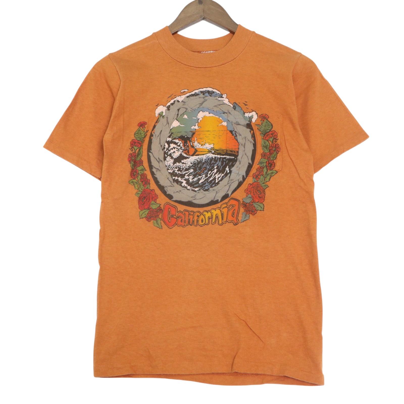80年代 USA製 Designs Alive California カリフォルニア サーフ Tシャツ オレンジ (メンズ SMALL) 中古 古着 A4384