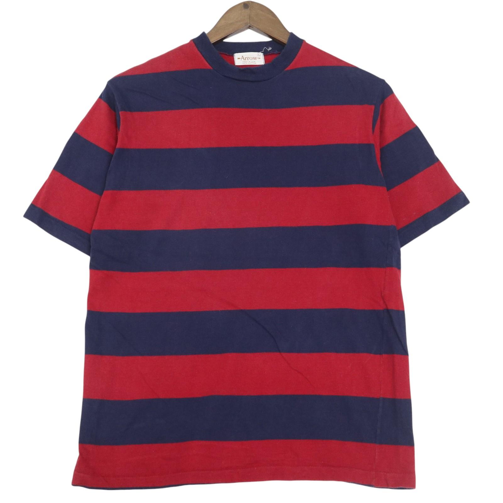 80年代 USA製 ARROW アロー ファットボーダーＴシャツ マルチカラー (メンズ L) 中古 古着 A4388｜YAMAHISA USEDCLOTHINGSHOP