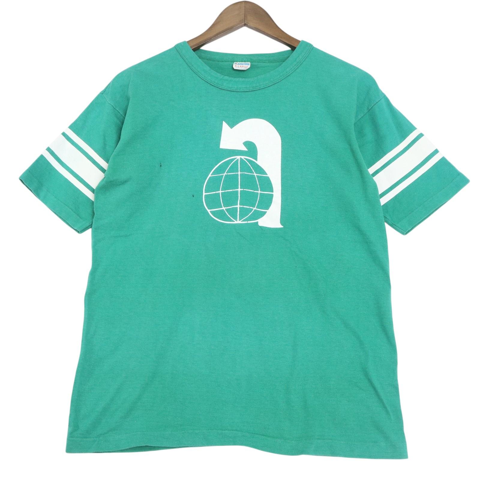 70年代 USA製 Champion チャンピオン フットボールTシャツ バータグ エメラルドグリーン (メンズ X-LARGE) 中古 古着 A4394
