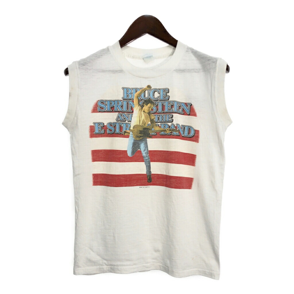 80年代 Bruce Springsteen ブルース・スプリングスティーン ノースリーブＴシャツ ホワイト (メンズ M相当) 中古 古着 T4162