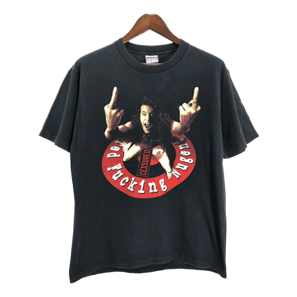 90年代 USA製 Ted Nugent テッド・ニュージェント 半袖Tシャツ バンド ブラック (メンズ L) 中古 古着 T4454