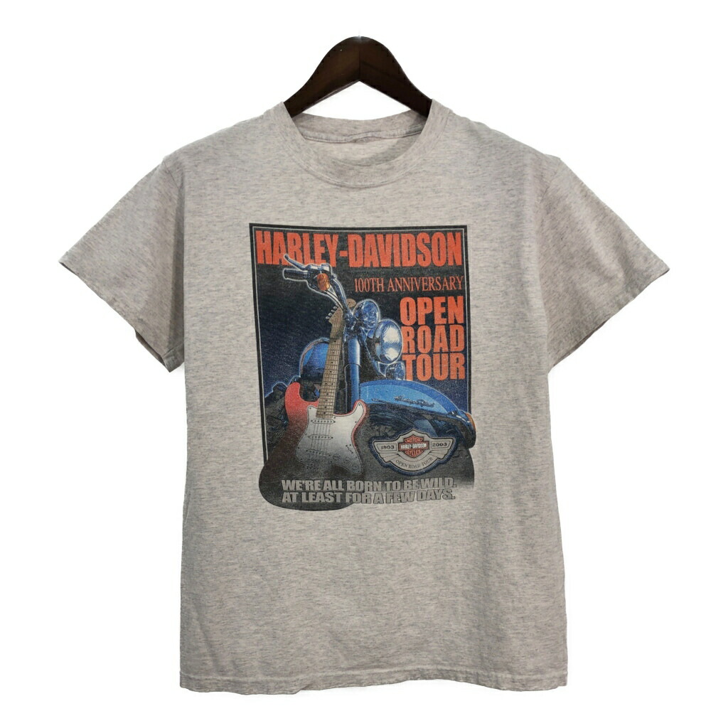 00年代 HARLEY DAVIDSON ハーレーダビッドソン 100周年 半袖Ｔシャツ ライトグレー (メンズ S相当) 中古 古着 T4654