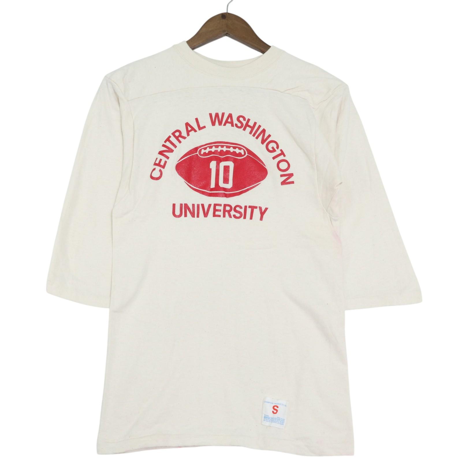 70年代 USA製 Champion チャンピオン フットボールTシャツ ヴィンテージ ホワイト(メンズ S )中古 古着 A4523