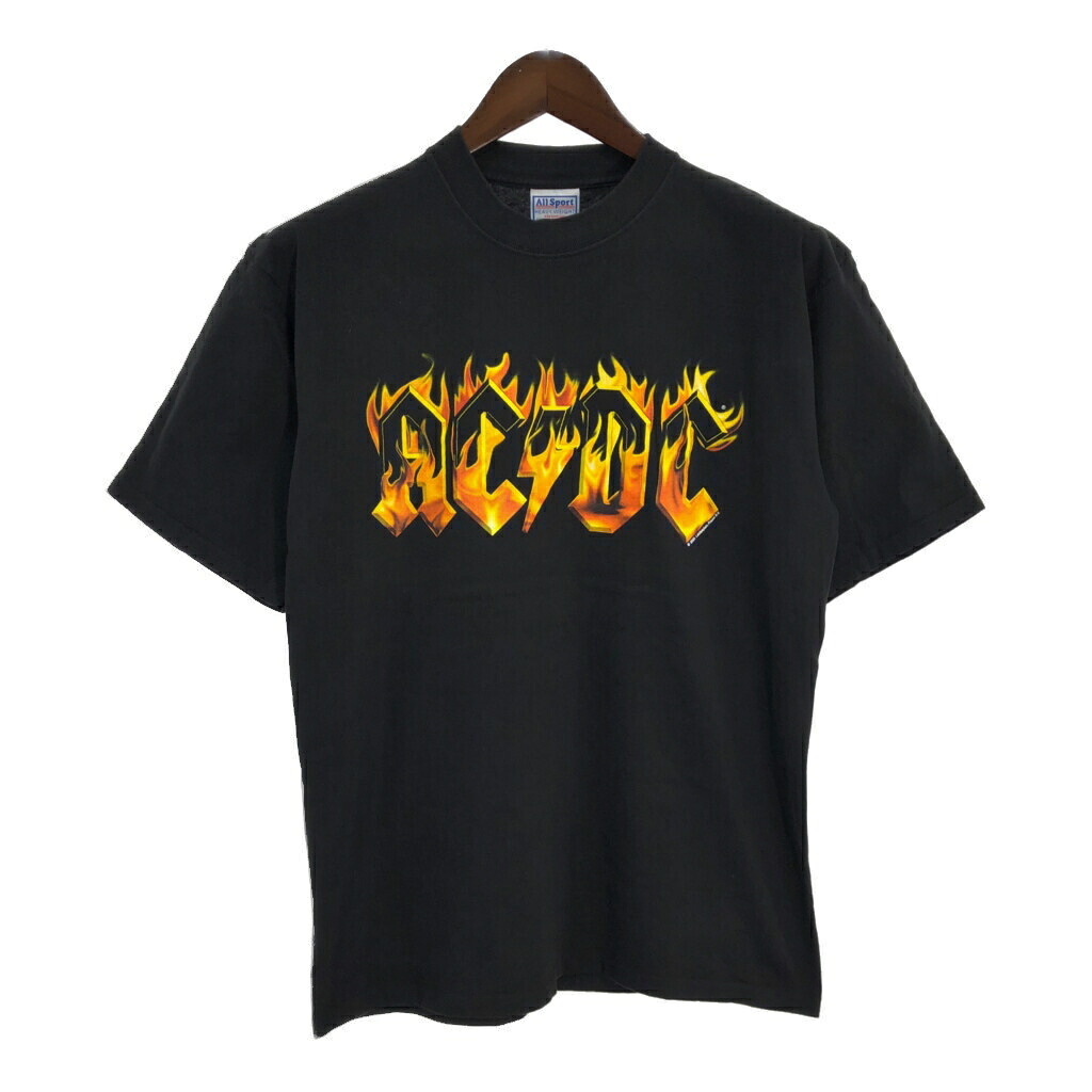 90年代 All Sports オールスポーツ ACDC エーシーディーシー 半袖Ｔシャツ バンド ブラック(メンズ L)中古 古着 T5128｜YAMAHISA USEDCLOTHINGSHOP