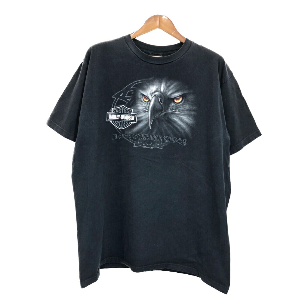 00年代 USA製 HARLEY DAVIDSON ハーレーダビッドソン 半袖Ｔシャツ 大きいサイズ ブラック(メンズ 2XL)中古 古着 T5290