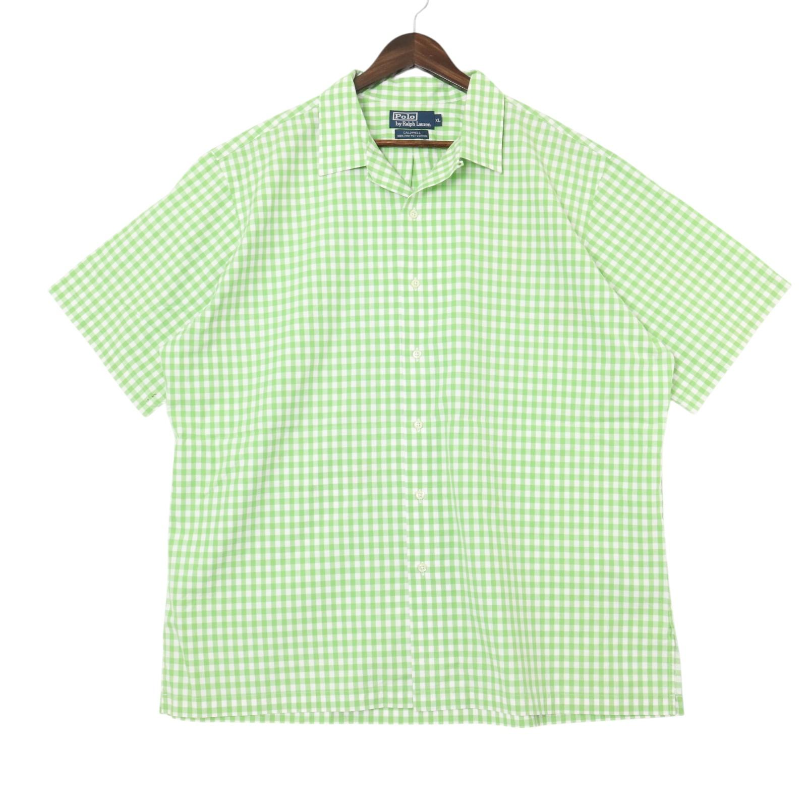 Polo by Ralph Lauren ポロ ラルフローレン CALDWELL オープンカラーシャツ ギンガムチェック ライトグリーン(メンズ XL ) 中古 古着 A4811