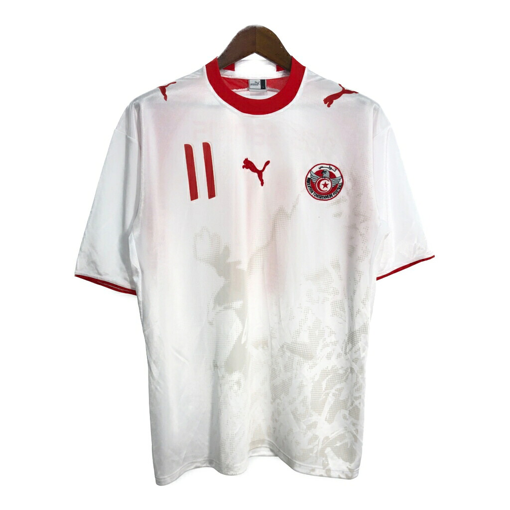 00年代 PUMA プーマ サッカー チュニジア代表 ユニフォーム プロチーム スポーツ ホワイト(メンズ L)中古 古着 T5883