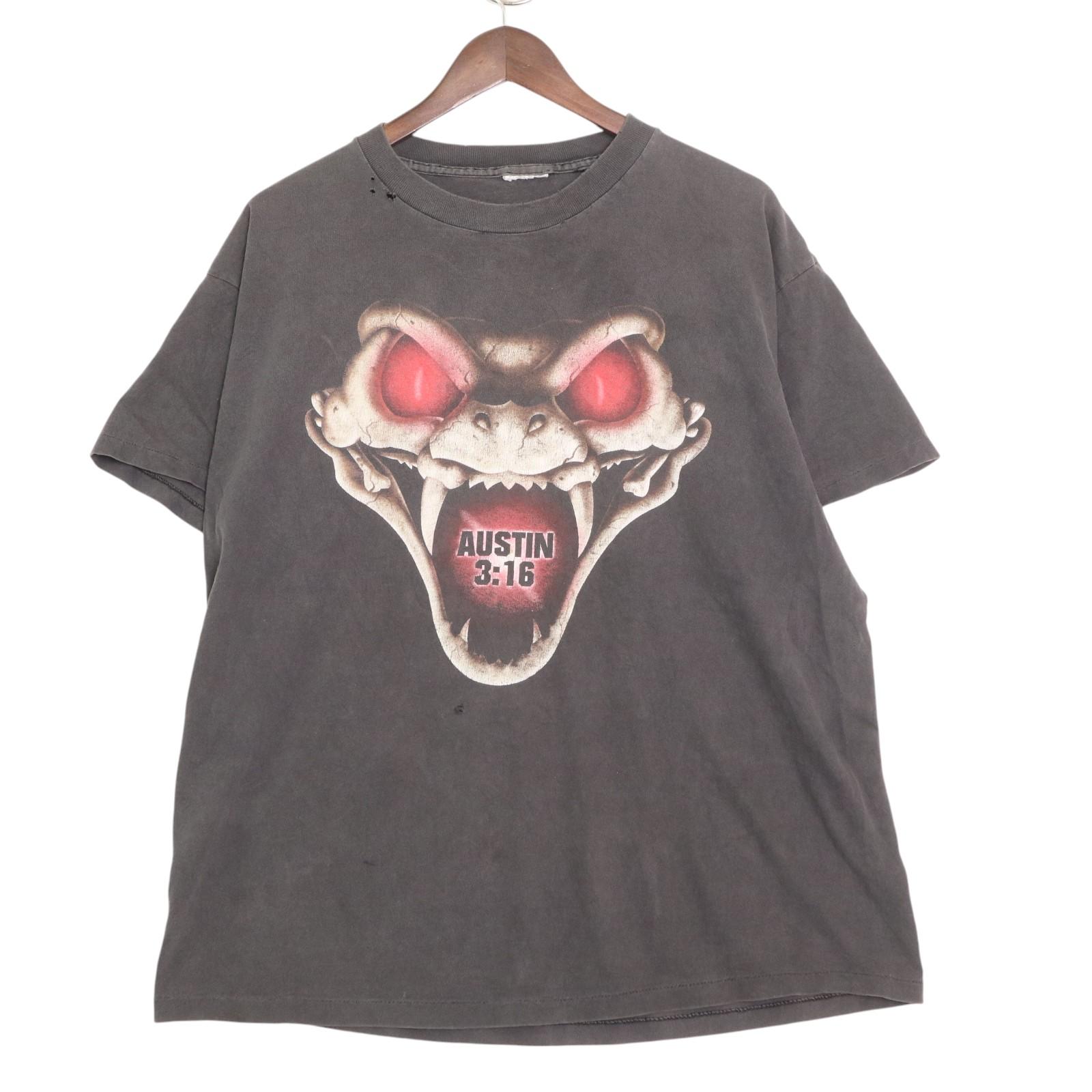 90年代 WWF プロレス Stone Cold Steve Austin 半袖Tシャツ ブラック(メンズ L相当)中古 古着 A4949|YAMAHISA USEDCLOTHINGSHOP
