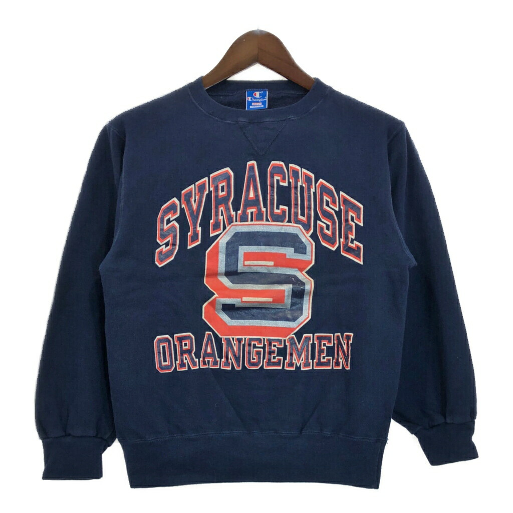 90年代 USA製 Champion チャンピオン カレッジスウェット ネイビー(メンズ M)中古 古着 T6907