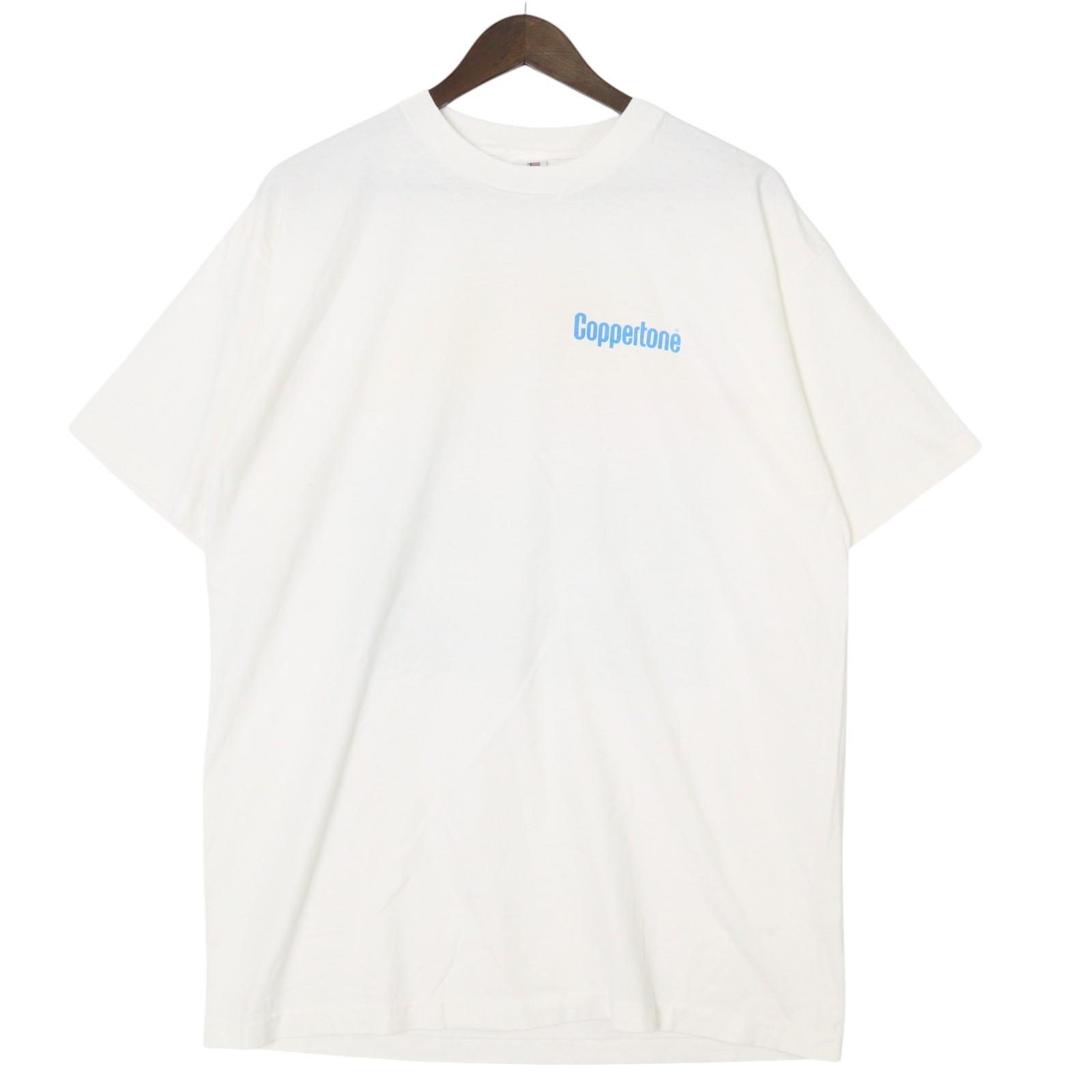 90年代 USA製 AmeriTees Coppertone コパトーン 半袖Ｔシャツ ホワイト(メンズ XL)中古 古着 A5002