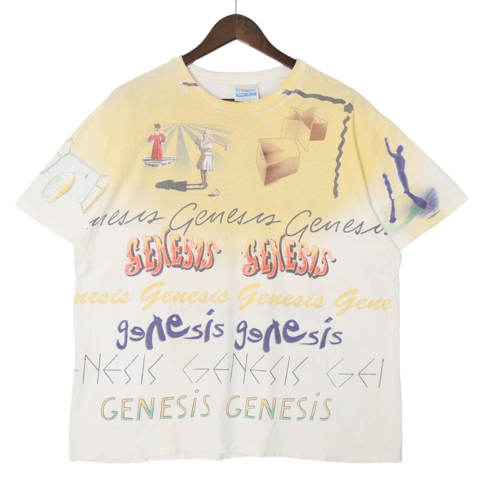 90年代 USA製 GENESIS ジェネシス オールオーバープリント 半袖Ｔシャツ バンド ホワイト(メンズ XL)中古 古着 A5039
