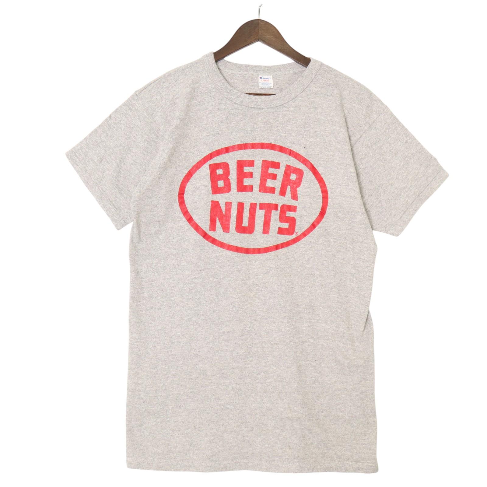 80年代 USA製 Champion チャンピオン BEER NUTS 88/12 半袖Tシャツ 企業ロゴ グレー(メンズ L)中古 古着 A5042