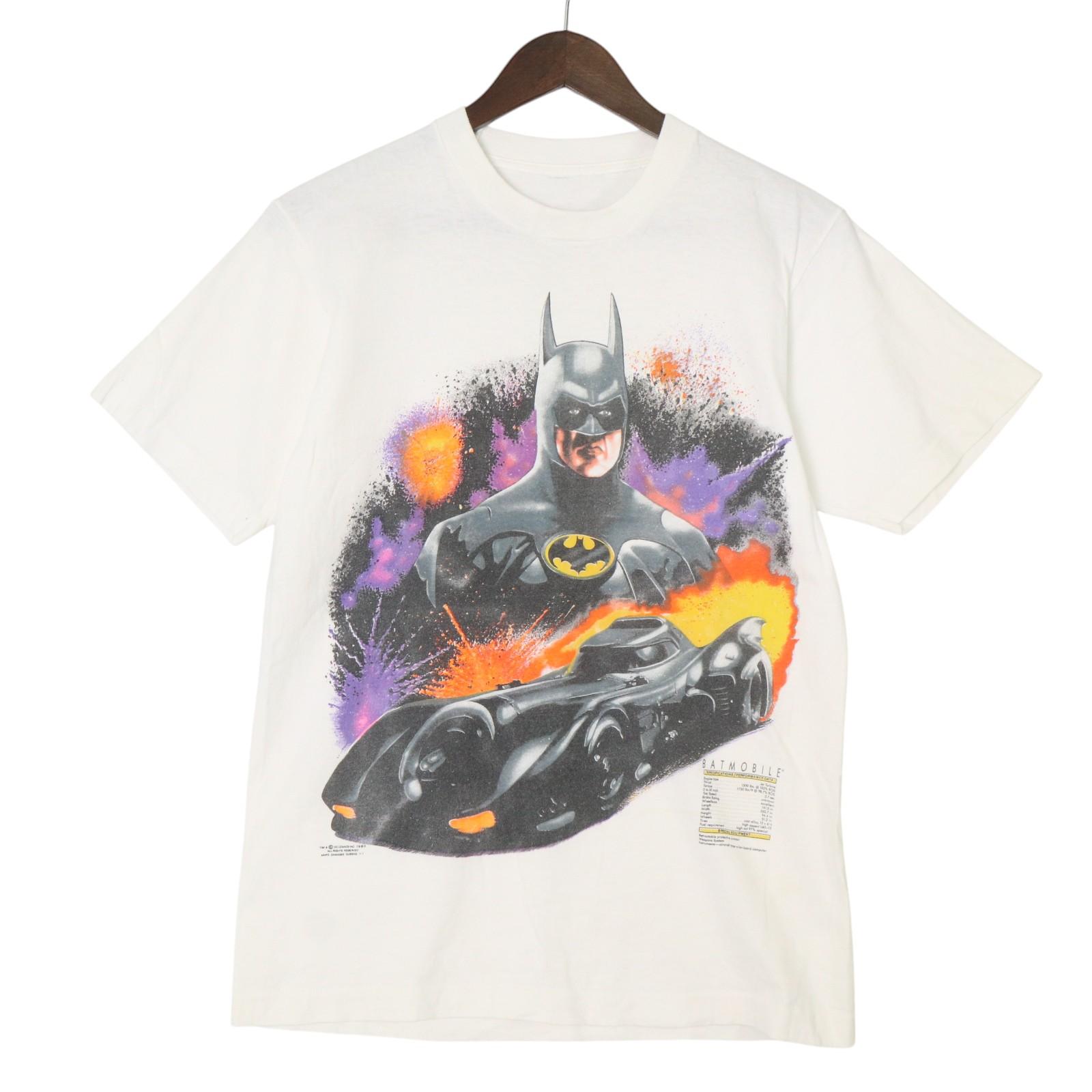 80年代 バットマン BATMAN バットモービル 半袖Ｔシャツ ヴィンテージ ムービー キャラクター ホワイト(メンズ M相当)中古 古着 A5077