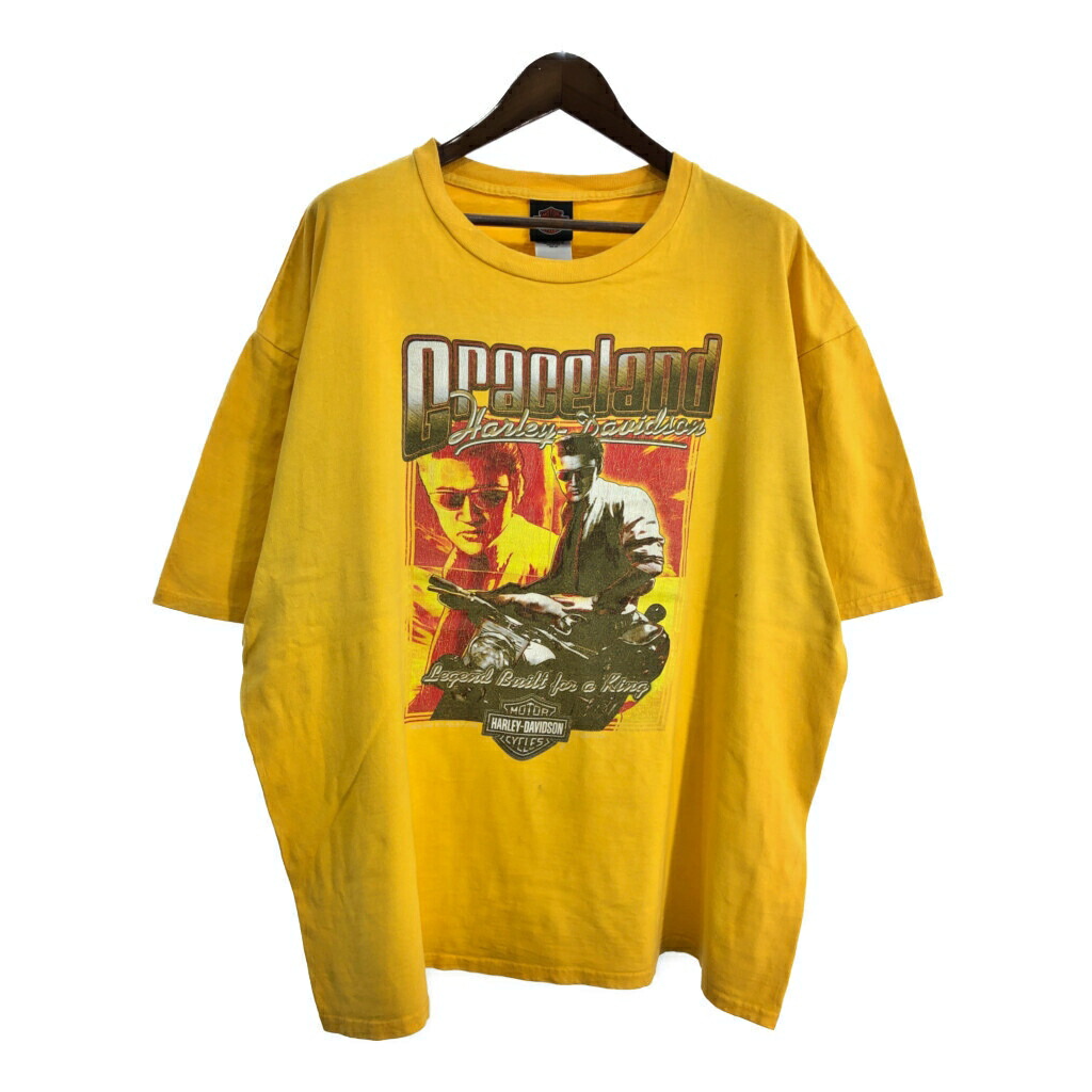 00年代 USA製 HARLEY DAVIDSON ハーレーダビッドソン 半袖Ｔシャツ 大きいサイズ モーターサイクル イエロー(メンズ 3XL)中古 古着 T8566