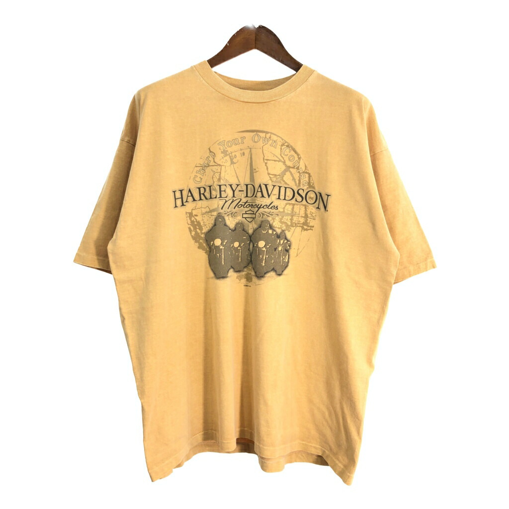 00年代 USA製 HARLEY DAVIDSON ハーレーダビッドソン 半袖Ｔシャツ モーターサイクル ベージュ(メンズ XL)中古 古着 T8578