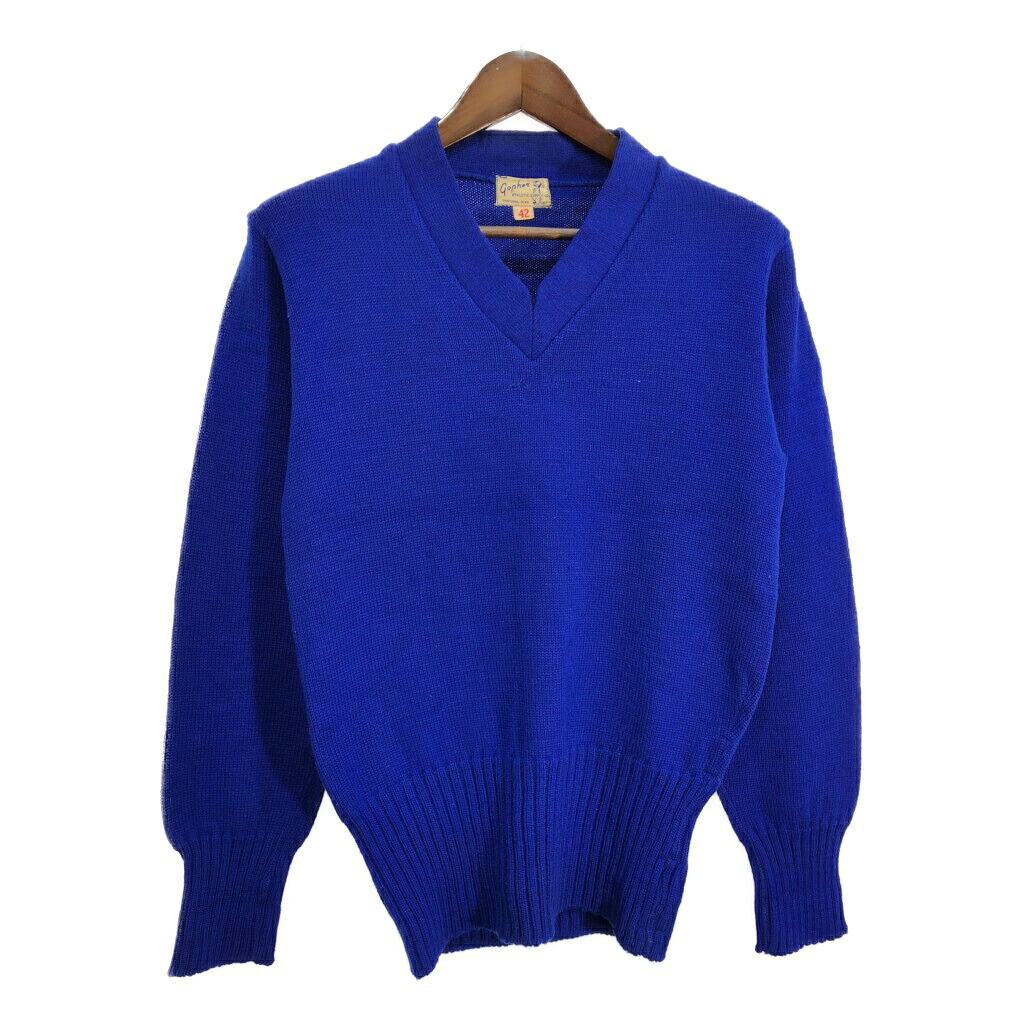 60年代 USA製 Gopher Vネック ウール ニット セーター ヴィンテージ ブルー(メンズ 42)中古 古着 T9084｜YAMAHISA USEDCLOTHINGSHOP