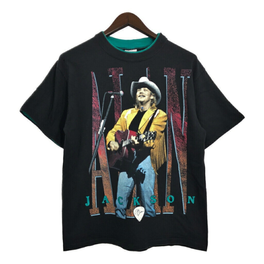 90年代 USA製 Alan Jackson アラン・ジャクソン ツアー フェイクレイヤード 半袖Ｔシャツ ブラック(メンズ LARGE)中古 古着 T9425