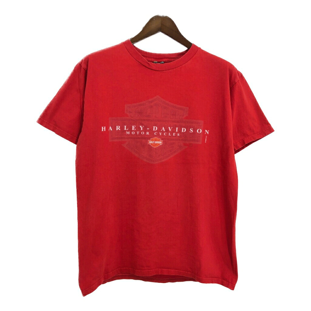 00年代 HARLEY DAVIDSON ハーレーダビッドソン ロゴ 半袖Ｔシャツ モーターサイクル レッド(メンズ L相当)中古 古着 T9858