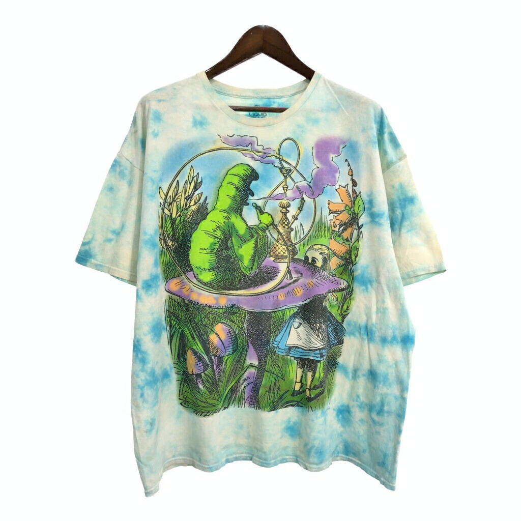LIQUID BLUE リキッドブルー 不思議の国のアリス 半袖Ｔシャツ 大きいサイズ タイダイ ライトブルー(メンズ 3XL)中古 古着 U0485