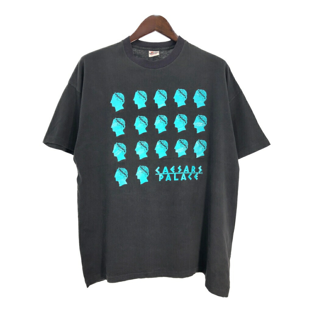 90年代 USA製 SIGNAL シグナル シーザース・パレス 半袖Ｔシャツ ブラック(メンズ XL)中古 古着 U0526