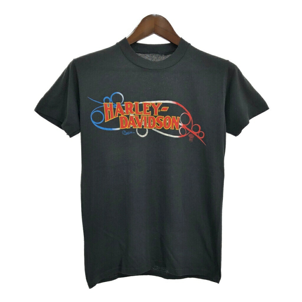 80年代 HARLEY DAVIDSON ハーレーダビッドソン BLACK HILLS イーグル 半袖Ｔシャツ モーターサイクル(メンズ XS相当)中古 古着 U0555