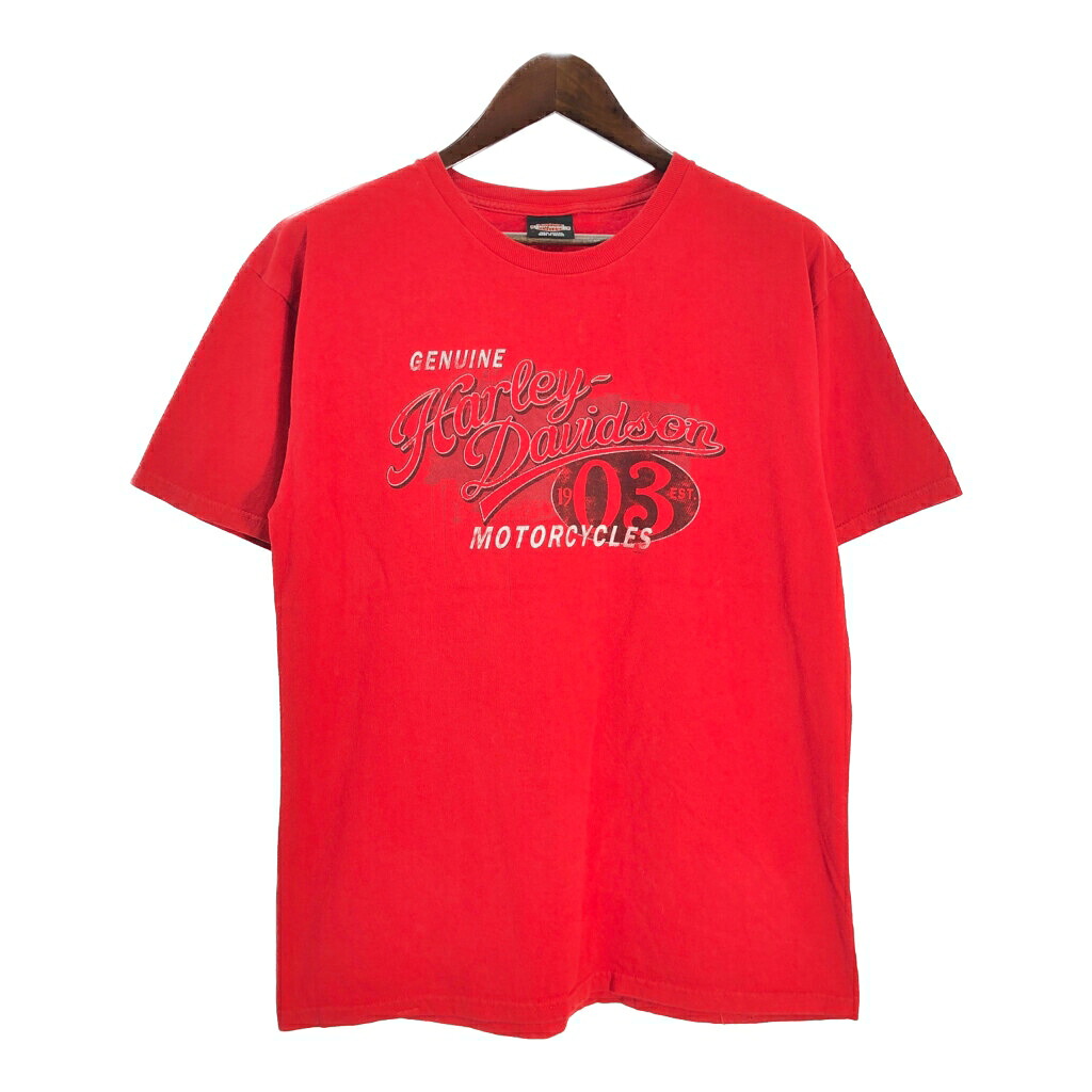 HARLEY DAVIDSON ハーレーダビッドソン 半袖Ｔシャツ モーターサイクル レッド(メンズ L)中古 古着 U0588