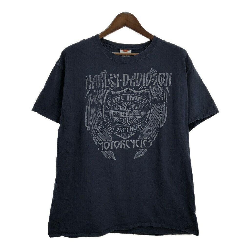 Harley Davidson レーヨン 半袖ブルゾン ハーレーダビッドソン 黒 796☆ハーレーダビッドソン☆半袖Tシャツ☆ロゴプリント☆両面
