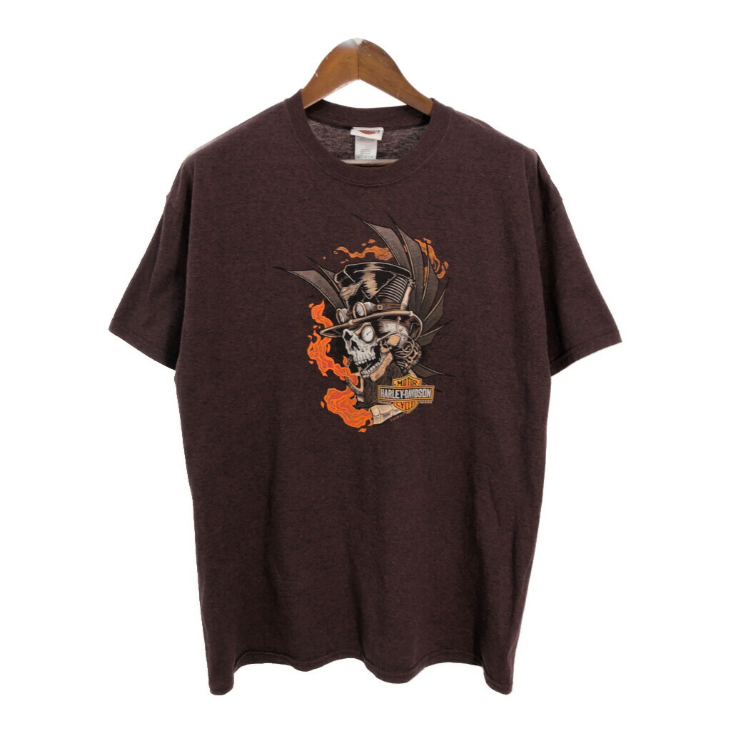 HARLEY DAVIDSON ハーレーダビッドソン 半袖Tシャツ モーターサイクル ワインレッド(メンズ XL)中古 古着 U0660
