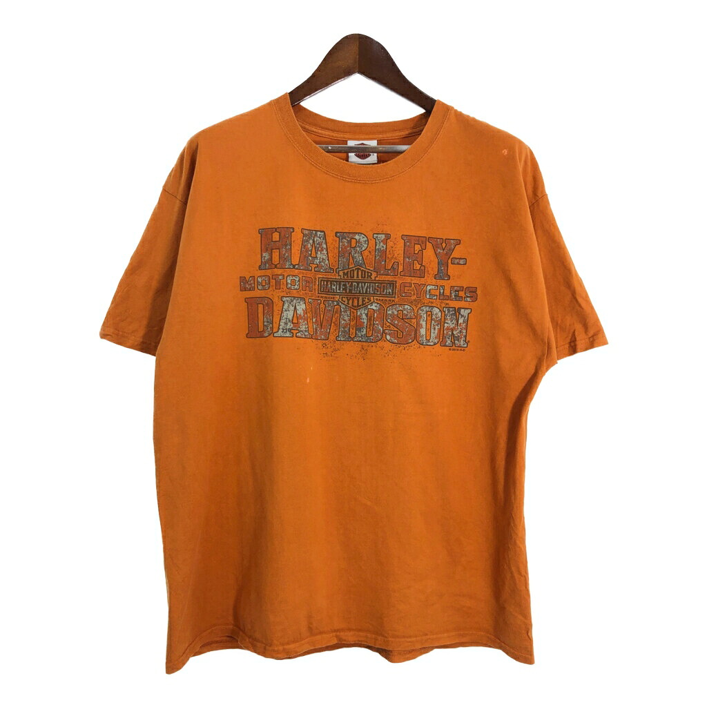 HARLEY DAVIDSON ハーレーダビッドソン 半袖Tシャツ モーターサイクル オレンジ(メンズ X-LARGE)中古 古着 U1194