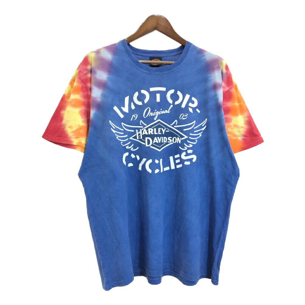 HARLEY DAVIDSON ハーレーダビッドソン Ｔシャツ タイダイ ブルー(メンズ XL)中古 古着 U1652