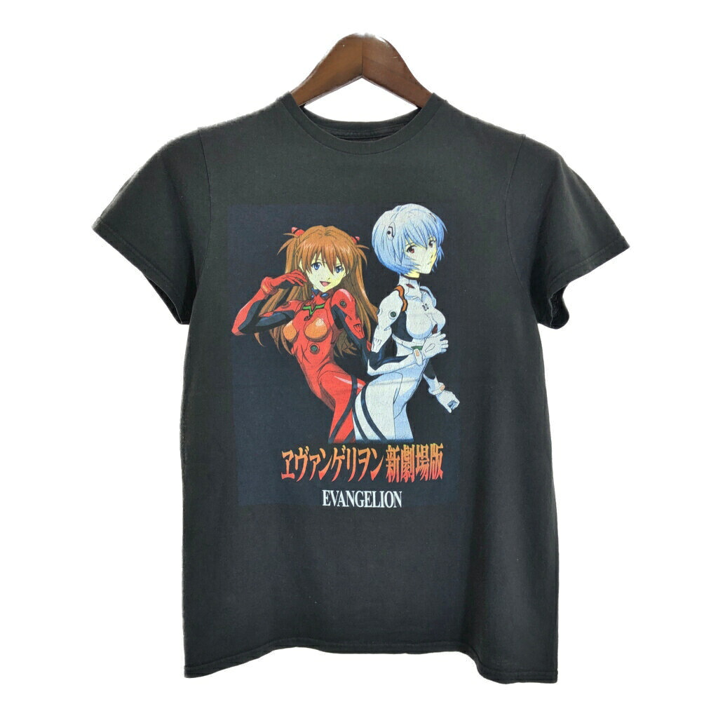 新世紀エヴァンゲリオン 式波・アスカ・ラングレー/綾波レイ Ｔシャツ アニメ ムービー キャラクター ブラック(メンズ S)中古 古着 U1656